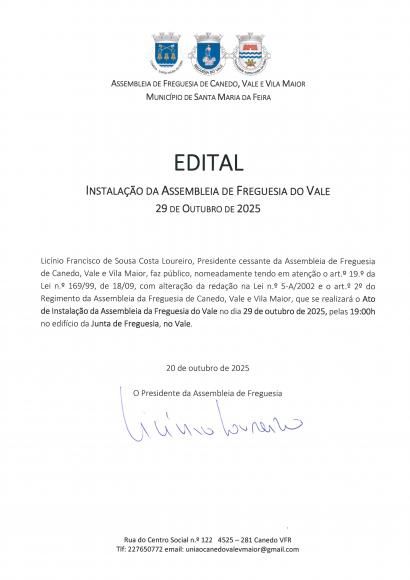 Edital_Instalação da Assembleia de Freguesia do Vale