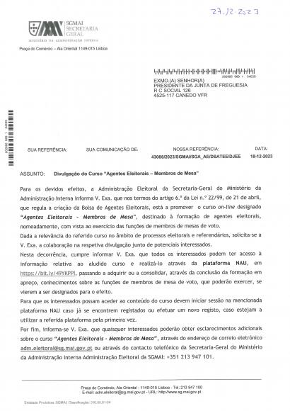 Divulgação de Curso "Agentes Eleitorais - Membros de Mesa"