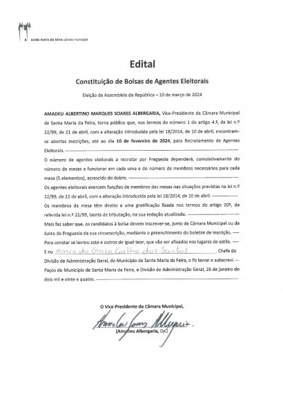 Constituição de Bolsas de Agentes Eleitorais Constituição de Bolsas de Agentes Eleitorais